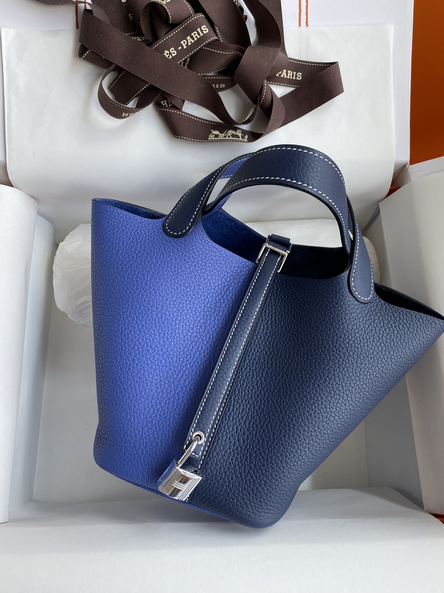 Hermes Picotin Lock 18 Bag In Dark Blue/Blue Clemence Leather